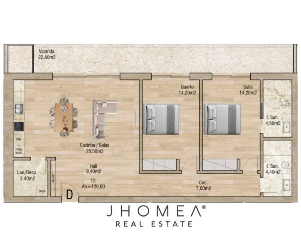 Apartamento T2 para Venda em Glória e Vera Cruz Planta 2