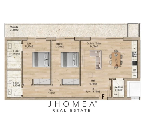Apartamento T2 para Venda em Glória e Vera Cruz Planta 1