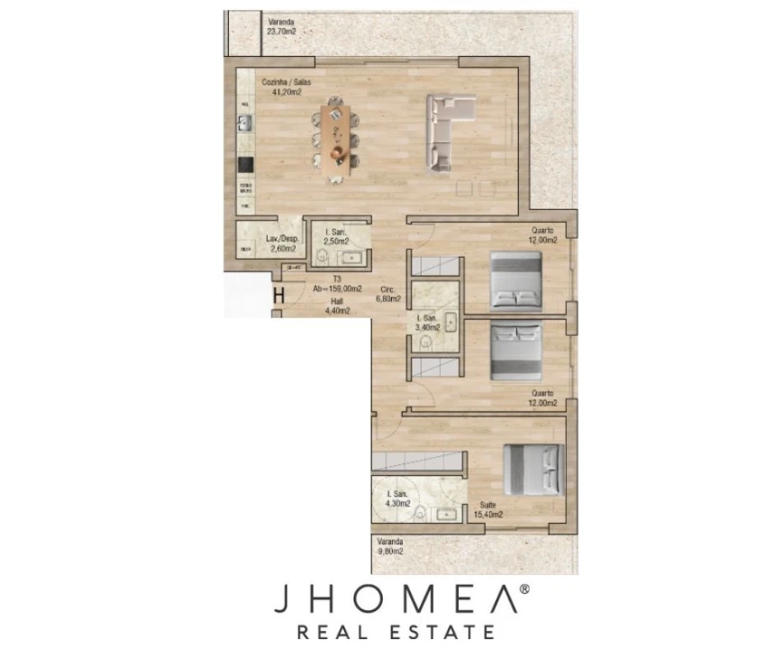 Apartamento T3 para Venda em Glória e Vera Cruz Planta 2