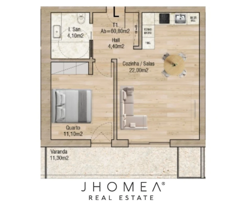 Apartamento T1 para Venda em Glória e Vera Cruz Planta 2