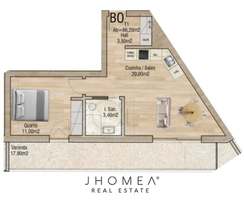 Apartamento T1 para Venda em Glória e Vera Cruz Planta 2