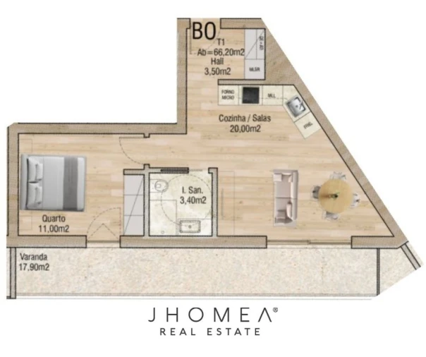 Apartamento T1 para Venda em Glória e Vera Cruz Planta 1