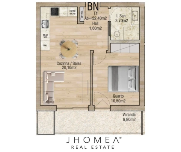 Apartamento T1 para Venda em Glória e Vera Cruz Planta 2