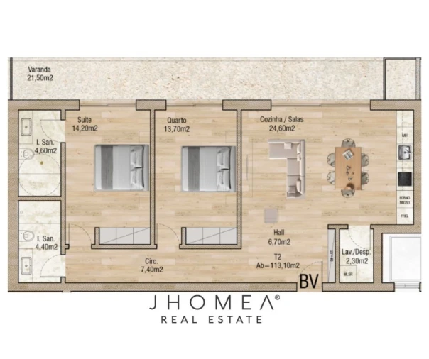 Apartamento T2 para Venda em Glória e Vera Cruz Planta 2