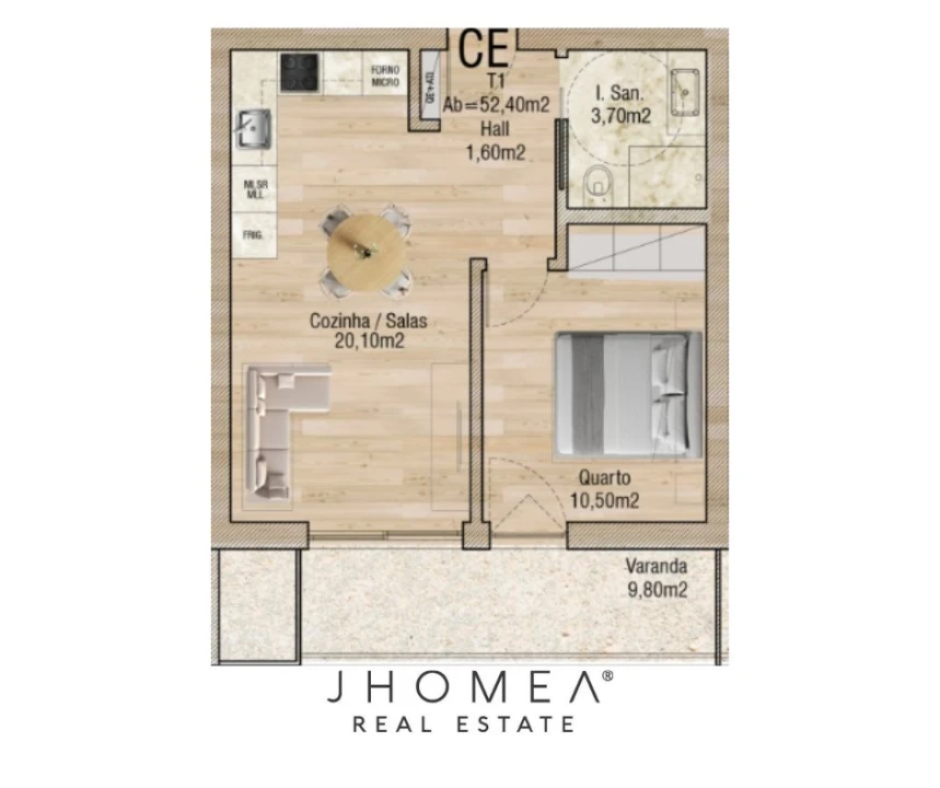 Apartamento T1 para Venda em Glória e Vera Cruz Planta 2