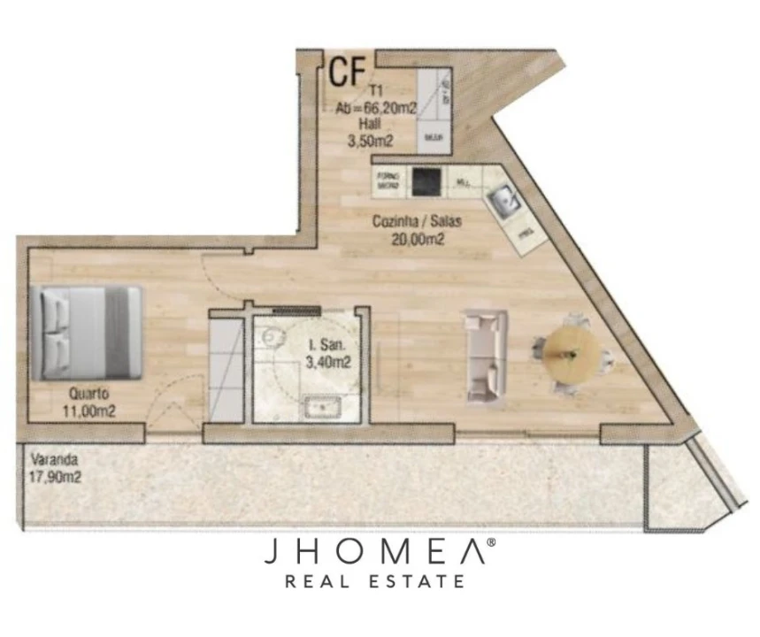 Apartamento T1 para Venda em Glória e Vera Cruz Planta 2
