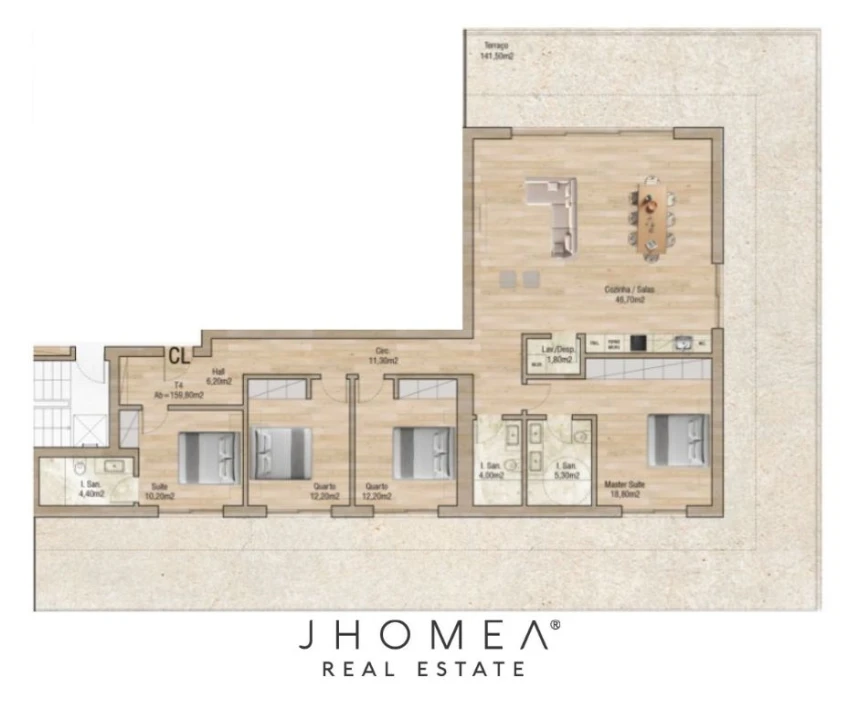 Apartamento T4 para Venda em Glória e Vera Cruz Planta 2