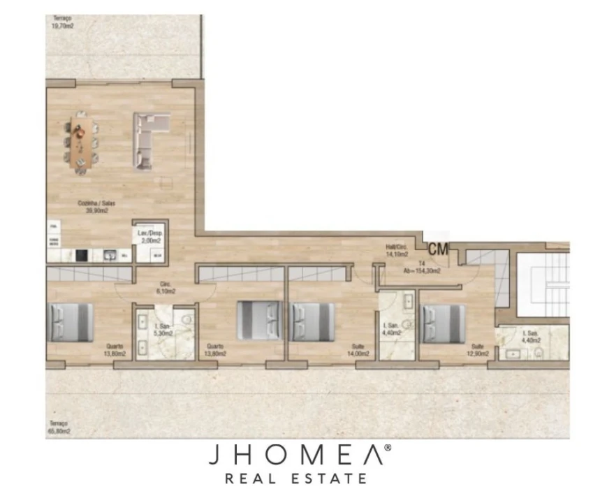 Apartamento T4 para Venda em Glória e Vera Cruz Planta 2
