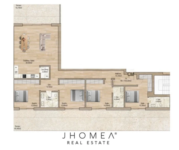 Apartamento T4 para Venda em Glória e Vera Cruz Planta 2