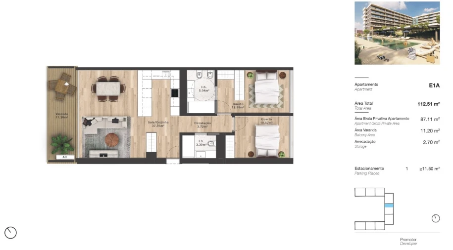 Apartamento T2 para Venda em Faro (Sé e São Pedro) Planta 1