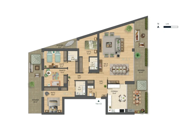 Apartamento T4 para Venda em Santa Marinha e São Pedro da Afurada Planta 1