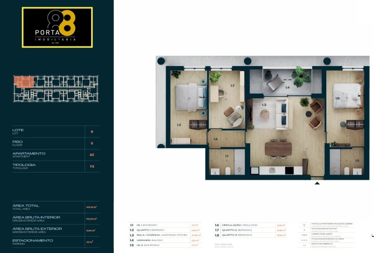 Apartamento T3 para Venda em Moreira Planta 1
