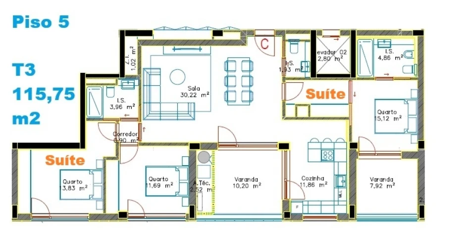 Apartamento T3 para Venda em Santo Antonio dos Olivais Planta 2