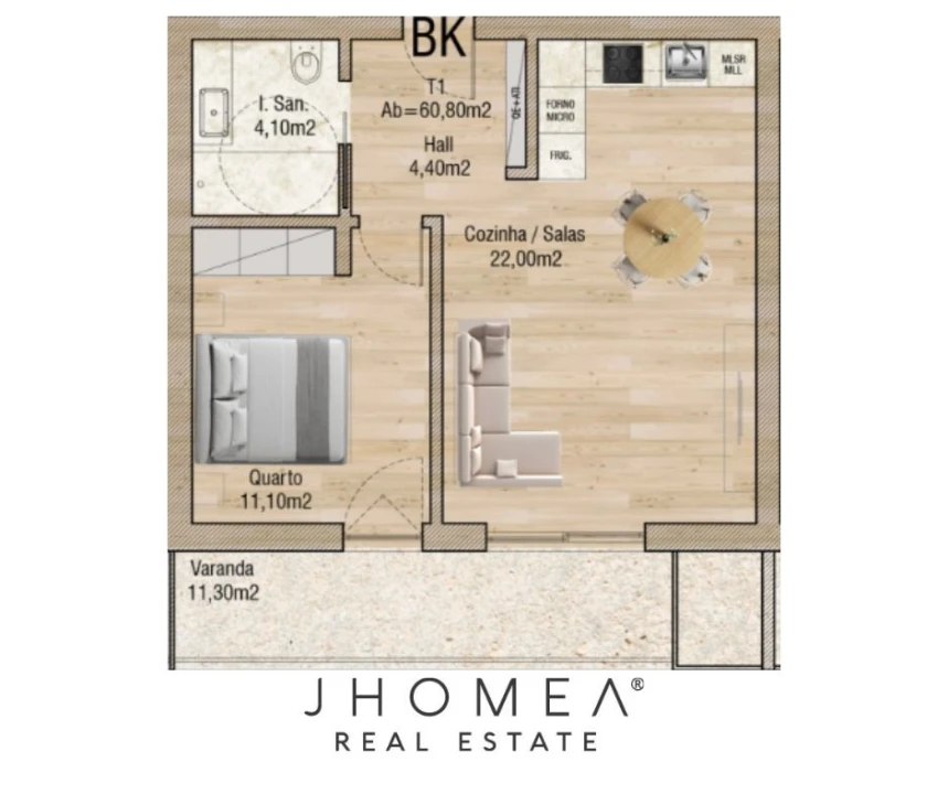 Apartamento T1 para Venda em Glória e Vera Cruz Planta 2