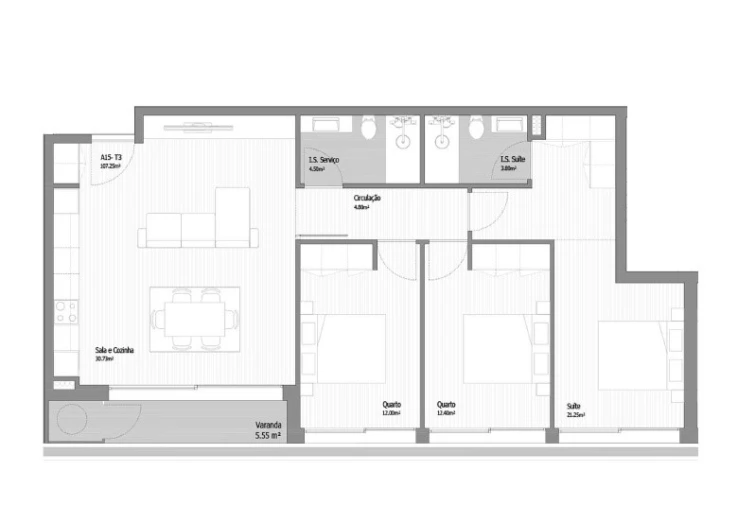 Apartamento T3 para Venda em Fânzeres e São Pedro da Cova Planta 1
