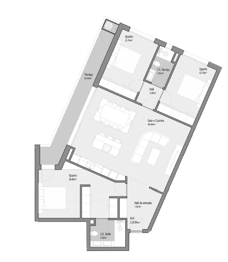 Apartamento T3 para Venda em Bougado (São Martinho e Santiago) Planta 1