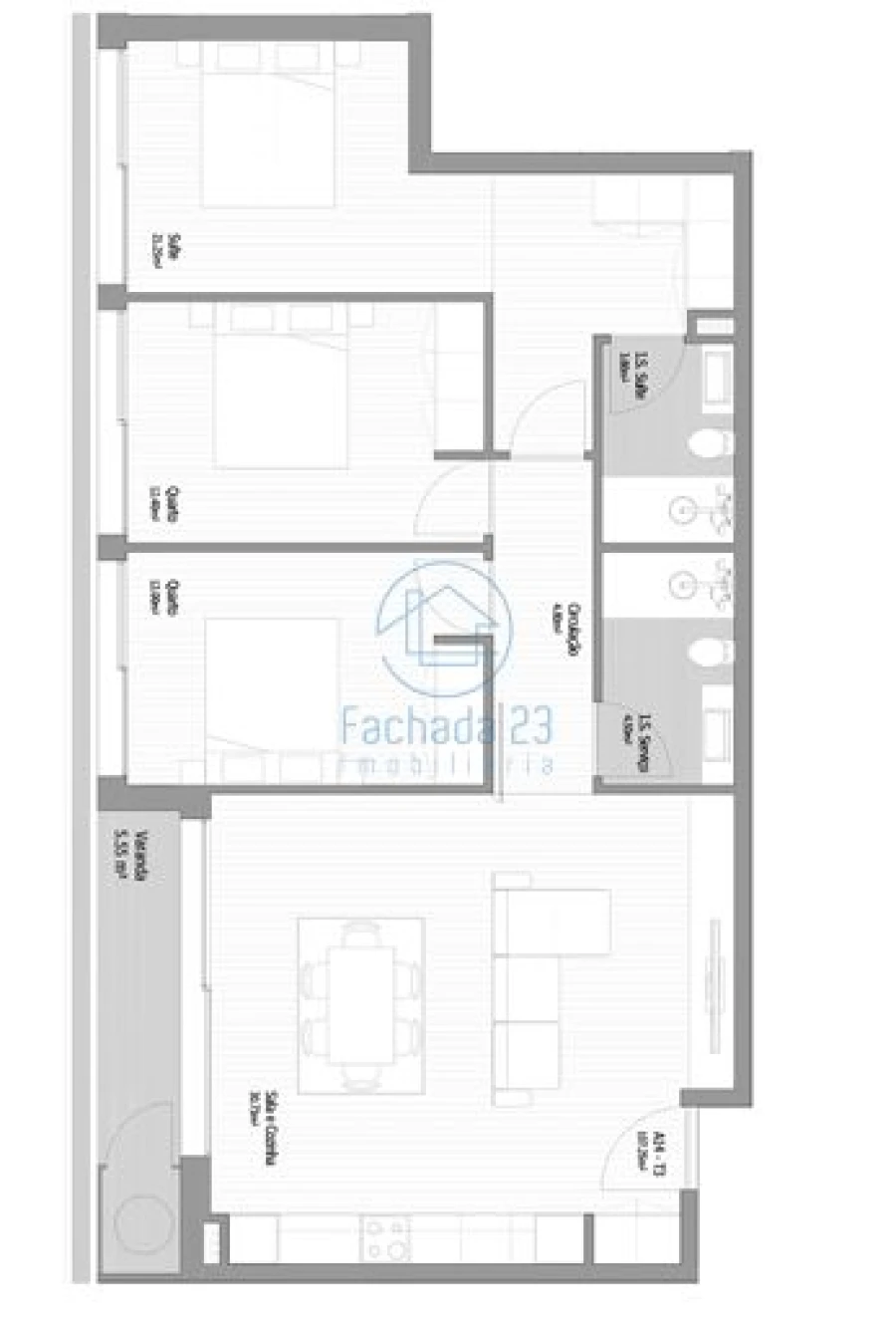 Apartamento T3 para Venda em Fânzeres e São Pedro da Cova Planta 1