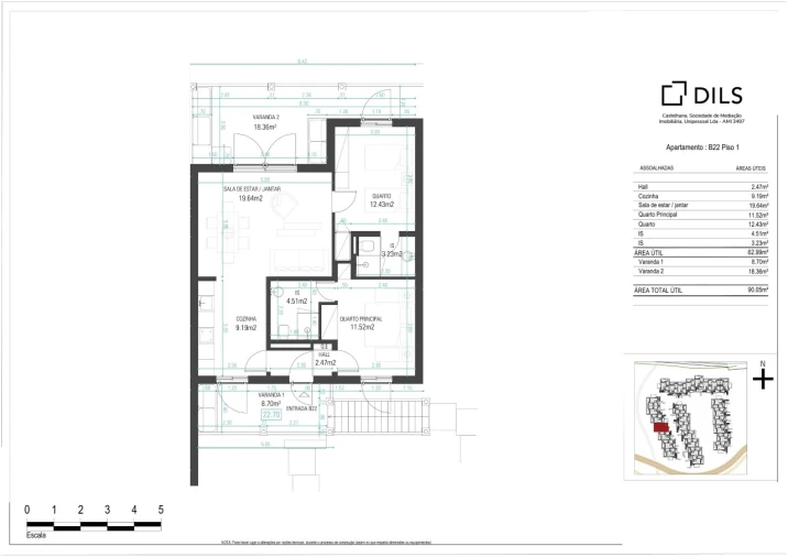 Apartamento T2 para Venda em Carvalhal Planta 1