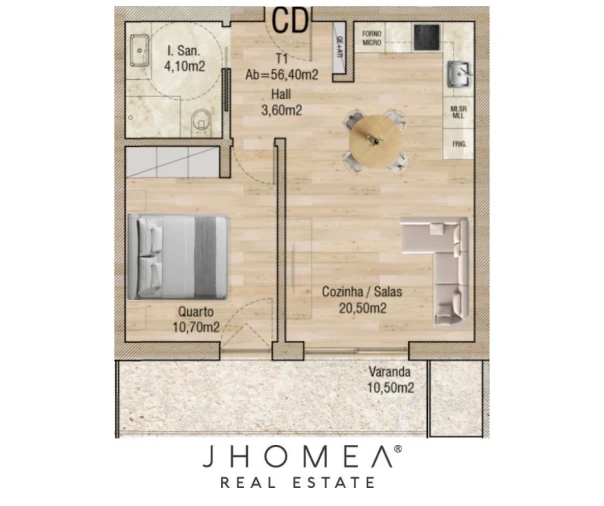 Apartamento T1 para Venda em Glória e Vera Cruz Planta 2