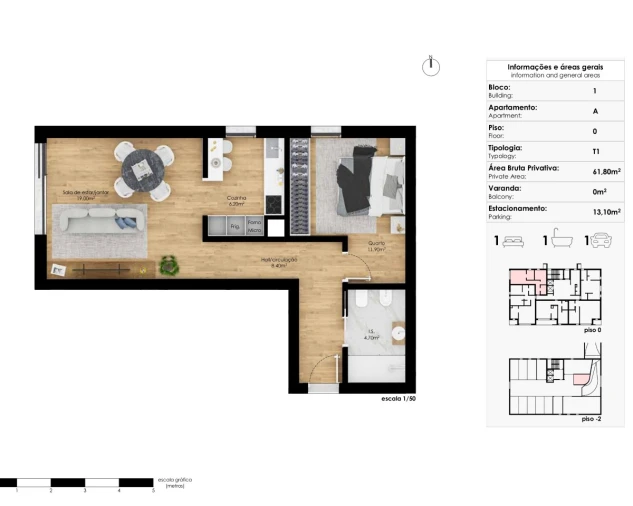 Apartamento T1 para Venda em Pombal Planta 1