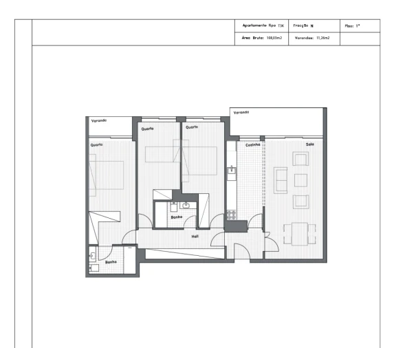 Apartamento T3 para Venda em Canidelo Planta 1