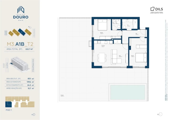 Apartamento T2 para Venda em Canidelo Planta 1