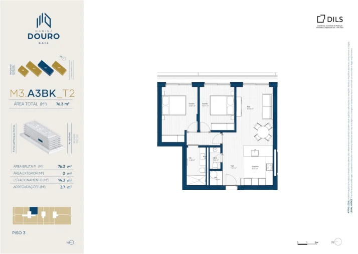 Apartamento T2 para Venda em Canidelo Planta 1