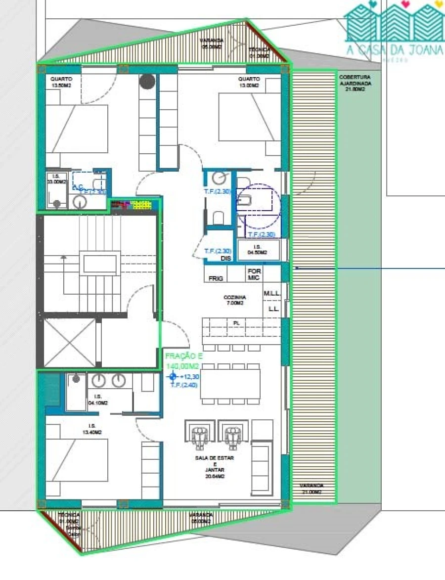 Apartamento T3 para Venda em Glória e Vera Cruz Planta 1