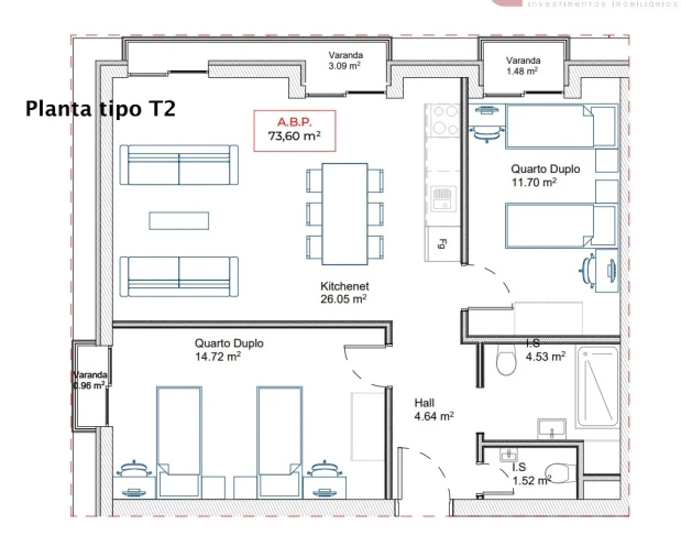 Apartamento T2 para Venda em Paranhos Planta 1