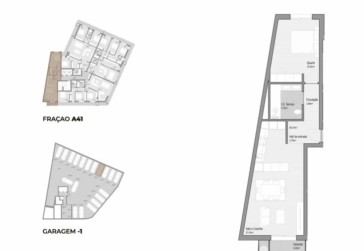 Apartamento T1 para Venda em Bougado (São Martinho e Santiago) Planta 1