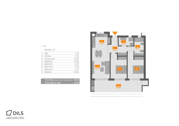 Apartamento T2 para Venda em Portimão Planta 1