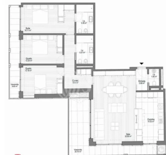 Apartamento T3 para Venda em Mafamude e Vilar do Paraíso Planta 2