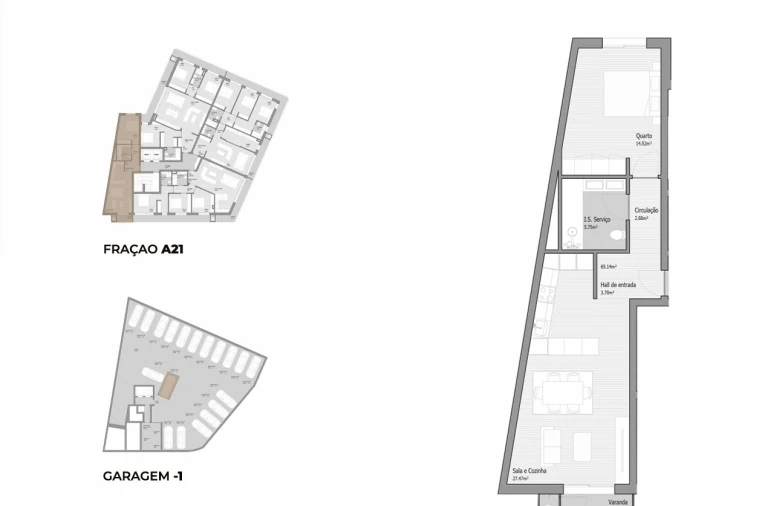 Apartamento T1 para Venda em Bougado (São Martinho e Santiago) Planta 1