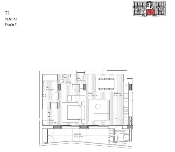 Apartamento T1 para Venda em Ferreiros e Gondizalves Planta 1