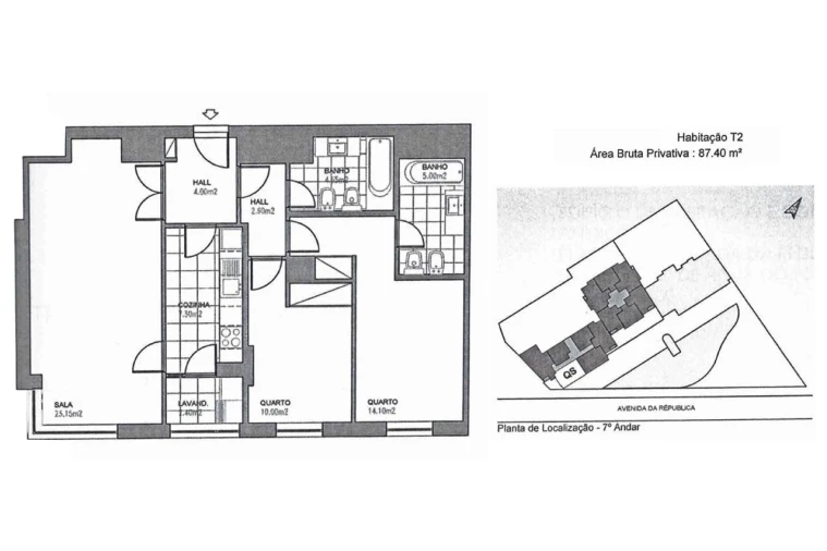 Apartamento T2 para Venda em Mafamude e Vilar do Paraíso Planta 1