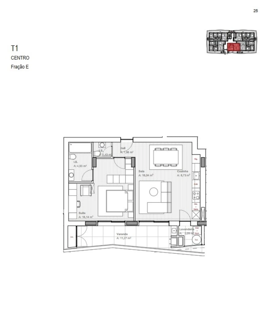 Apartamento T1 para Venda em Ferreiros e Gondizalves Planta 1