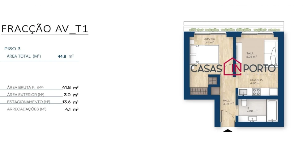 Apartamento T1 para Venda em Canidelo Foto 9
