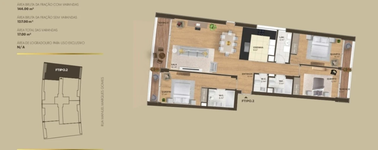 Apartamento T3 para Venda em Canidelo Planta 1