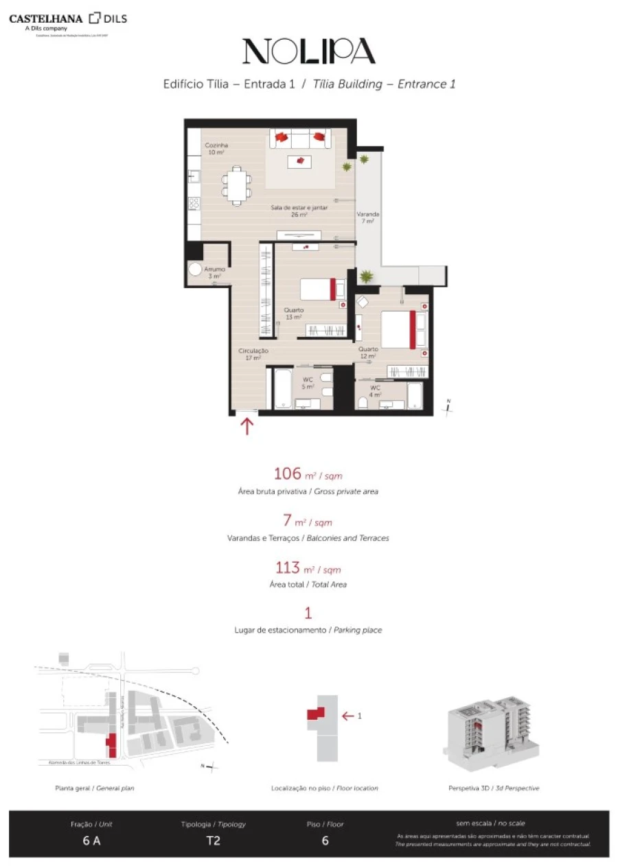 Apartamento T2 para Venda em Lumiar Planta 1
