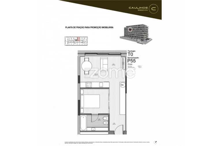 Apartamento T1 para Arrendamento em São Mamede de Infesta e Senhora da Hora Planta 2