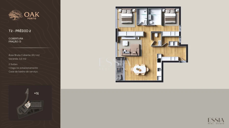 Apartamento T2 para Venda em Cedofeita, Santo Ildefonso, Sé, Miragaia, São Nicolau e Vitória Planta 1