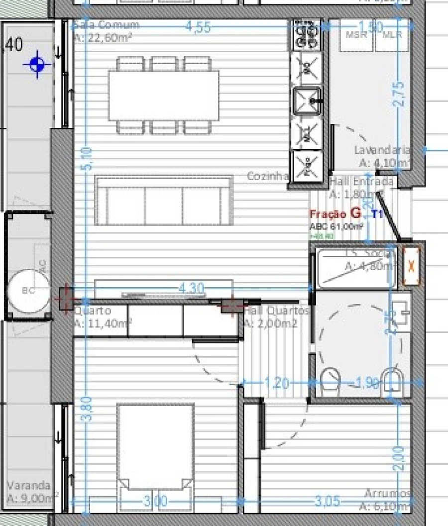 Apartamento T1 para Venda em Ribeirão Planta 1