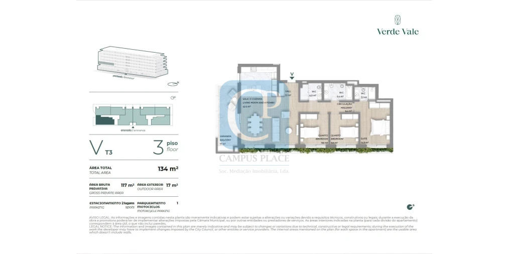 Apartamento T3 para Venda em Cidade da Maia Planta 1