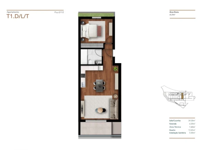 Apartamento T1 para Venda em Imaculado Coração de Maria Planta 1