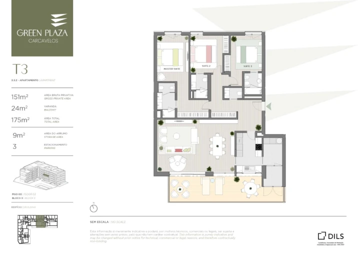 Apartamento T3 para Venda em Carcavelos e Parede Planta 1