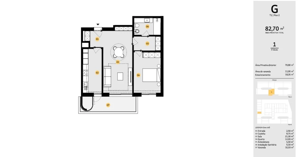 Apartamento T1 para Venda em Cidade da Maia Planta 1