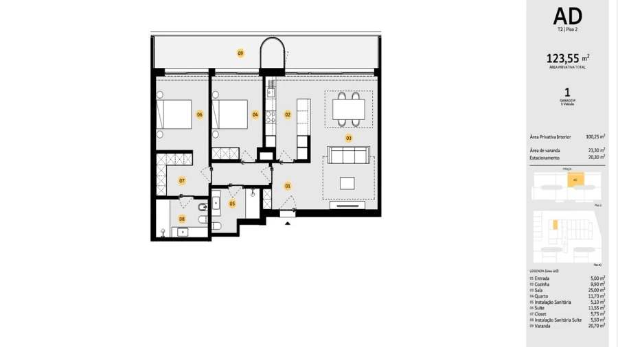 Apartamento T2 para Venda em Cidade da Maia Planta 1