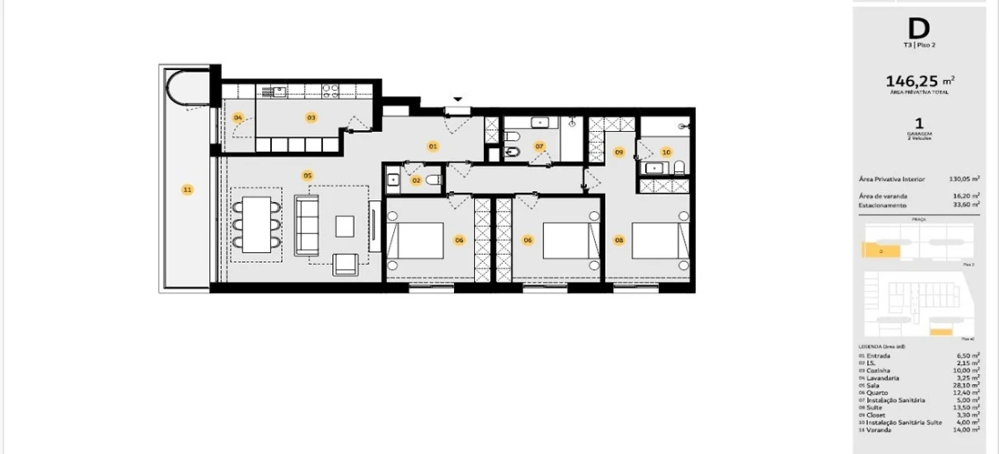 Apartamento T3 para Venda em Cidade da Maia Planta 1