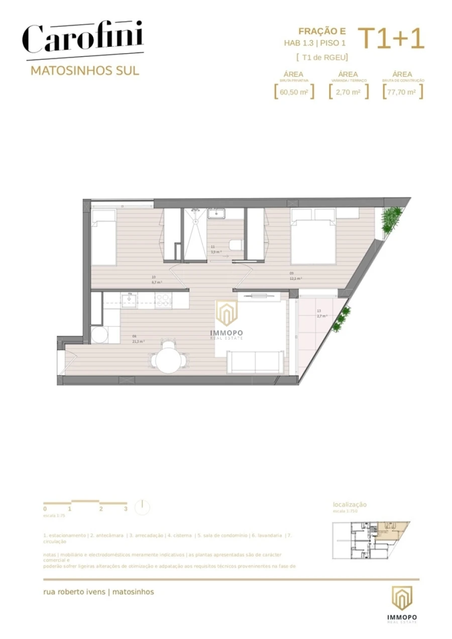 Apartamento T1 para Venda em Matosinhos e Leça da Palmeira Planta 1