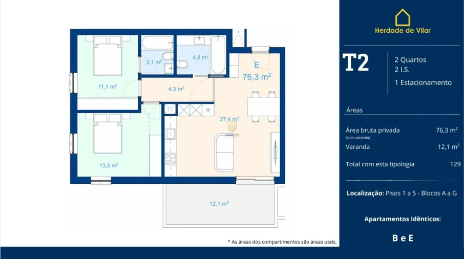 Apartamento T2 para Venda em Mafamude e Vilar do Paraíso Planta 1